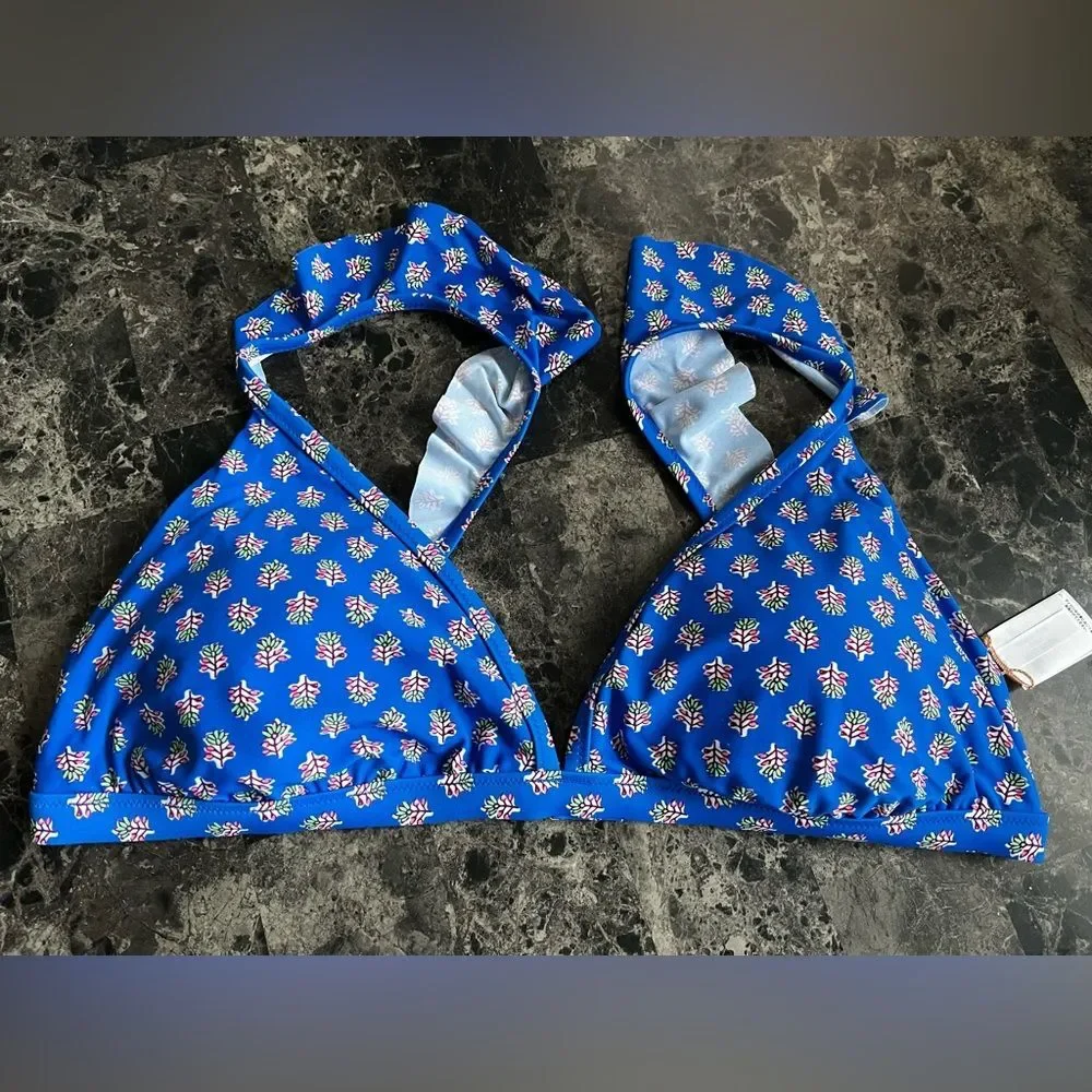 Bundle J Crew Women's Patterned Bikini Top Beach Blue Size XL Set of 2